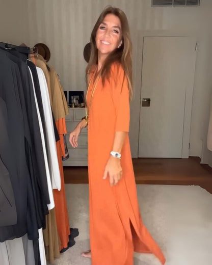 Deynia | V Neck Maxi Dress With Side Slit