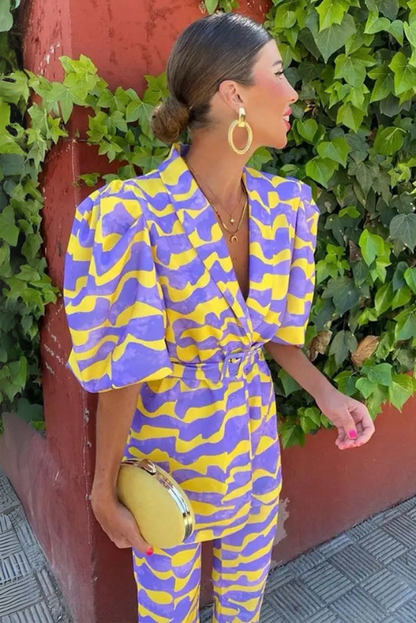 Missy | Printed Puff Sleeve Belted Pants Set