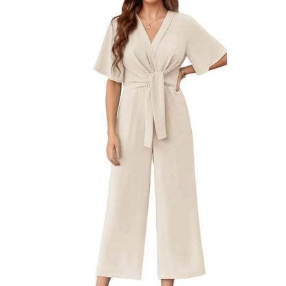 Gracie | Wide Leg V Neck Tie Jumpsuit