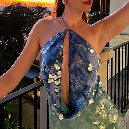 Baillie | Sequin Halter Mini Dress Blue
