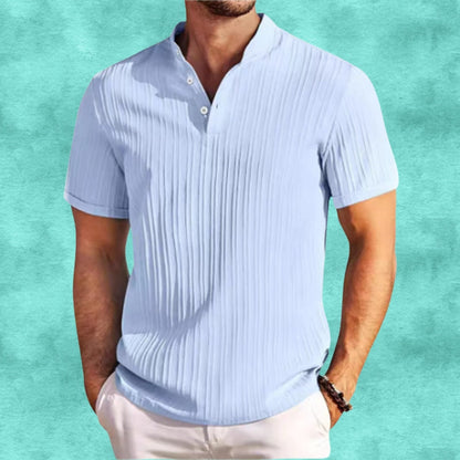Tomasz | Short Sleeve Textured Henley Shirt