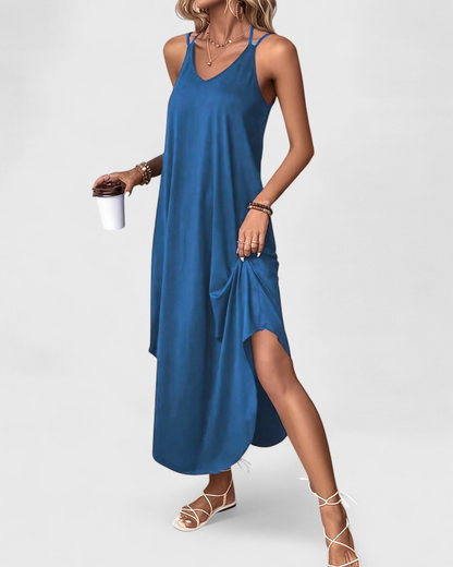 Tracie | Midi Dress V Neck Side Slit
