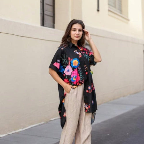 Rossella | Floral Print Short Sleeve Long Blouse