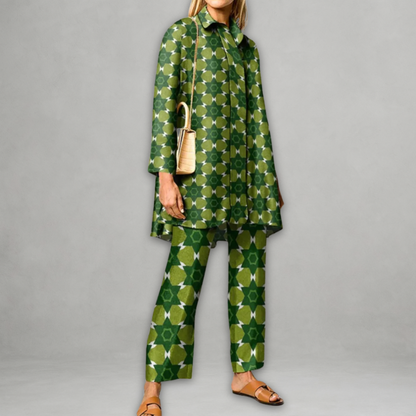 Claudette | Two Piece Geometric Tunic Pants Set