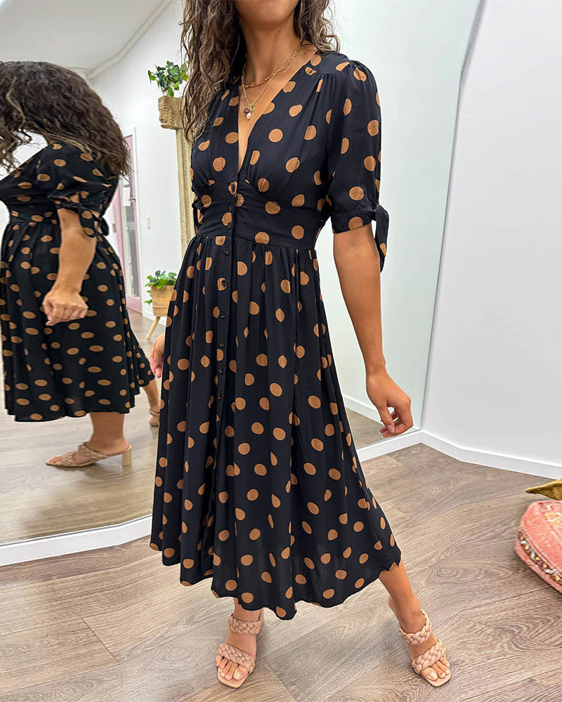 Janis | V Neck Polka Dot Midi Dress