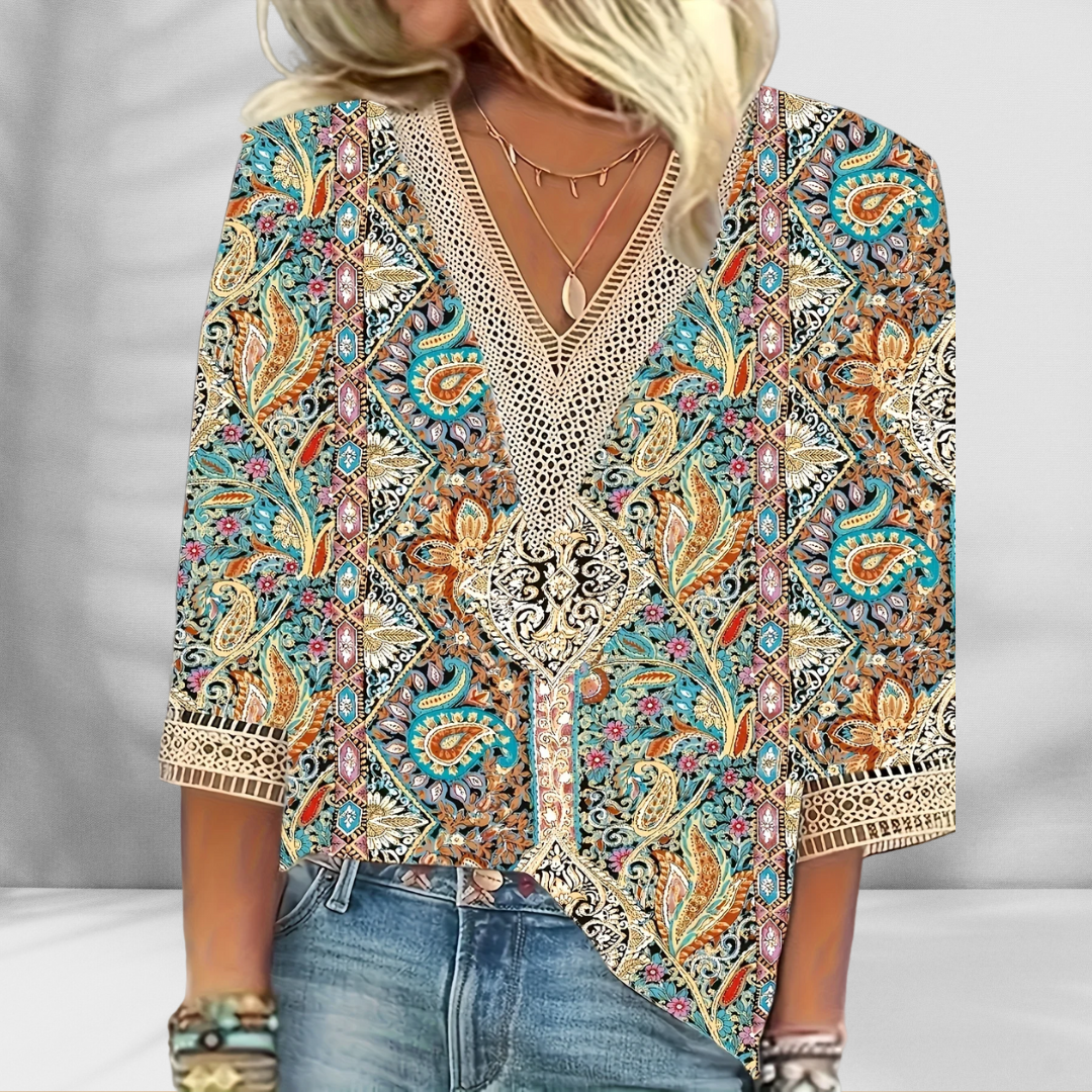 Maricela | Blouse With V Neck Lace Trim