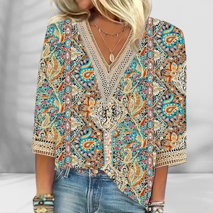 Maricela | Blouse With V Neck Lace Trim