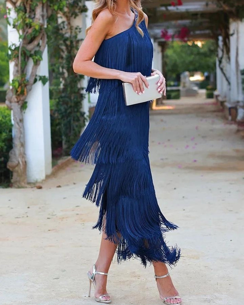 Mirella | One Shoulder Fringe Maxi Dress