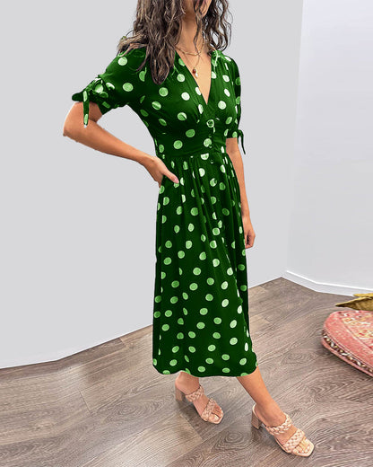 Janis | V Neck Polka Dot Midi Dress