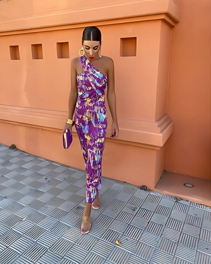 Svetlena | One-Shoulder Printed Maxi Bodycon Dress