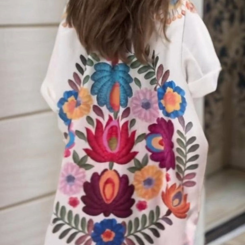 Rossella | Floral Print Short Sleeve Long Blouse