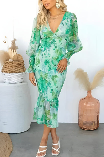 Nayra | Midi Dress Floral Print Puff Sleeve