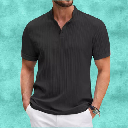 Tomasz | Short Sleeve Textured Henley Shirt