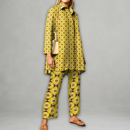 Claudette | Two Piece Geometric Tunic Pants Set