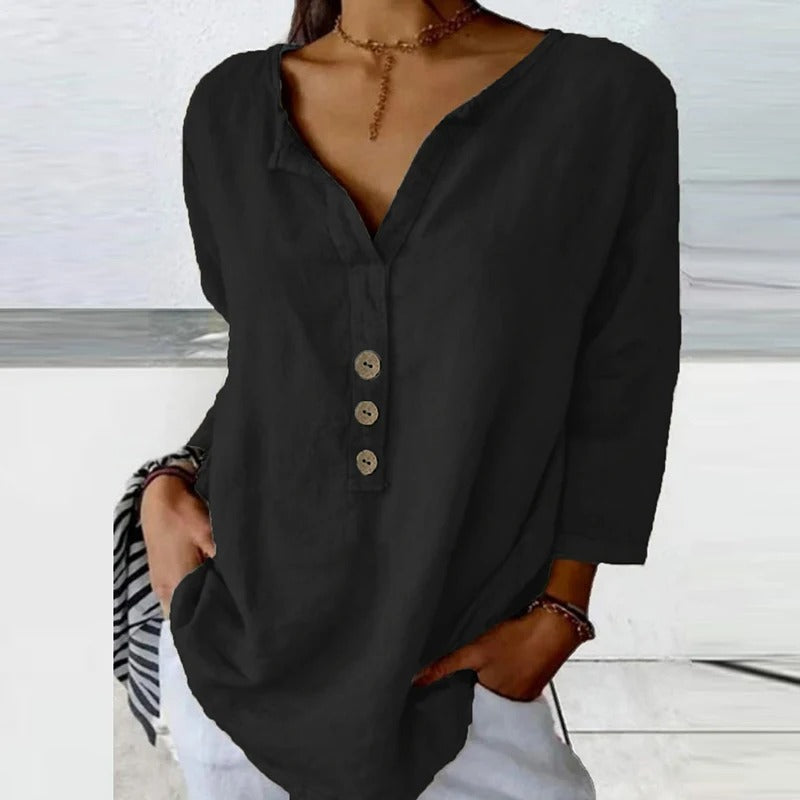 Mykaela | Blouse With Button V Neckline