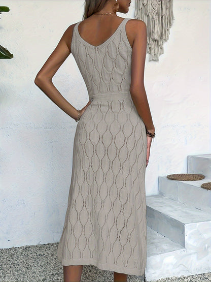 Luciana | Sleeveless Pointelle Knit Midi Dress