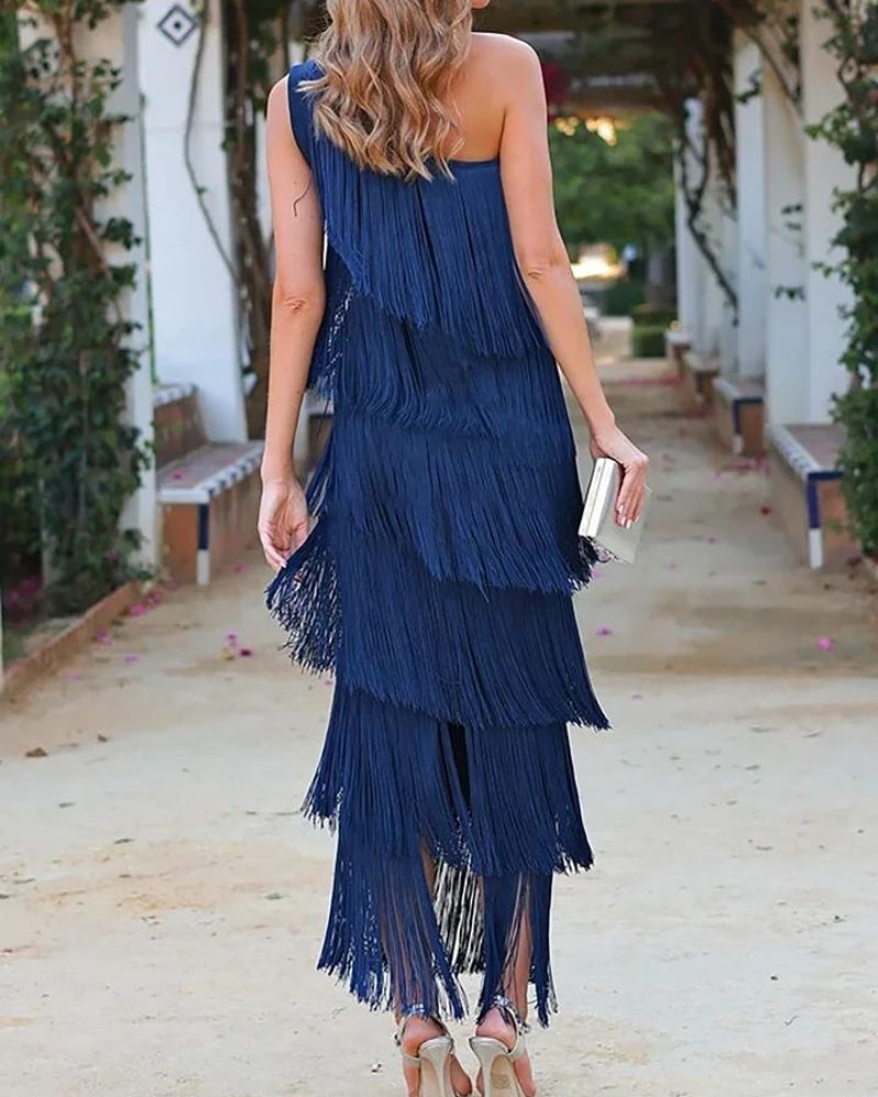 Mirella | One Shoulder Fringe Maxi Dress