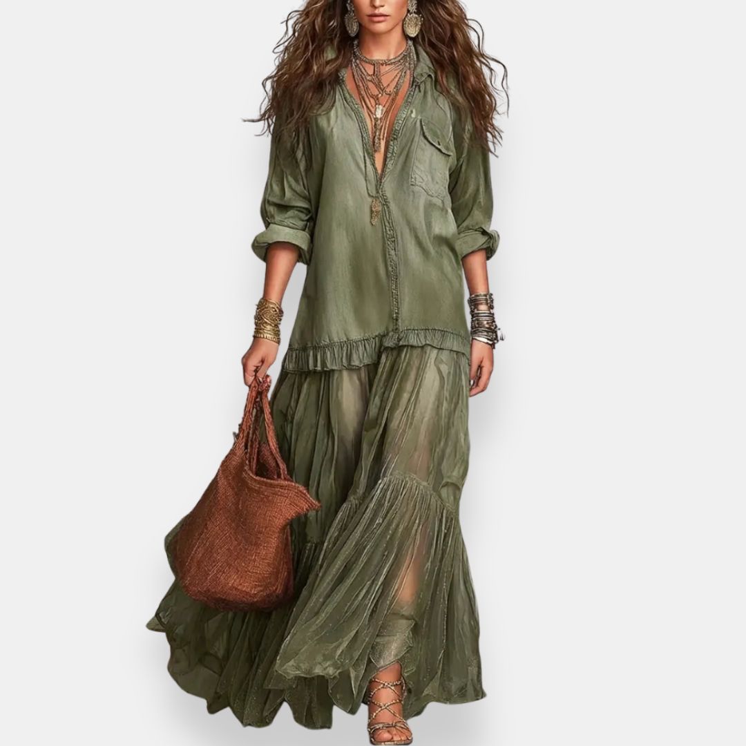 Zaynab | Maxi Dress With Sheer Ruffled Skirt