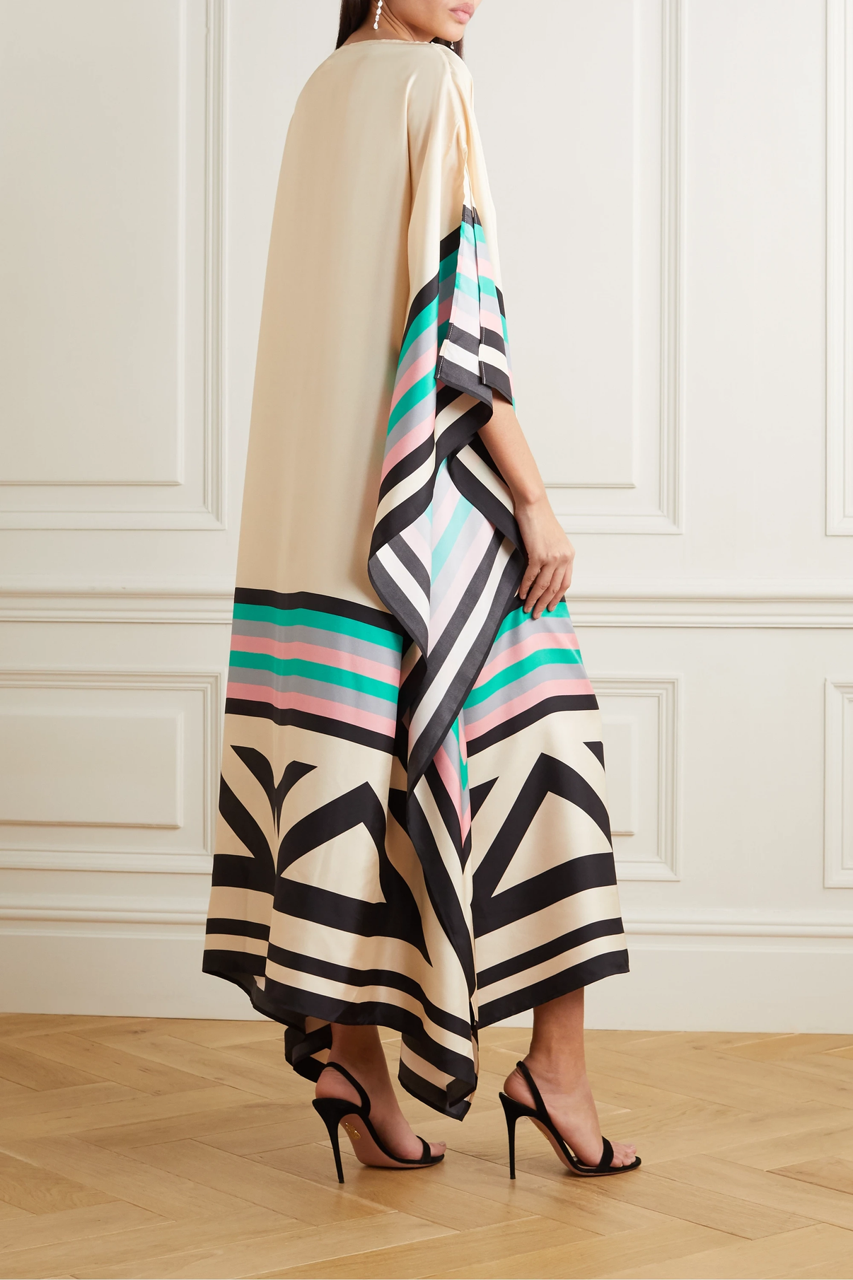 Shraddha | Striped Kaftan Midi Dress