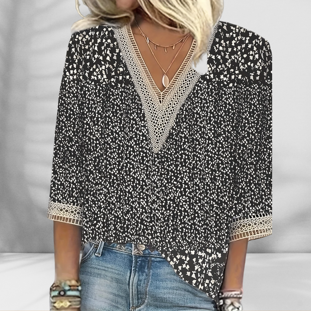 Maricela | Blouse With V Neck Lace Trim