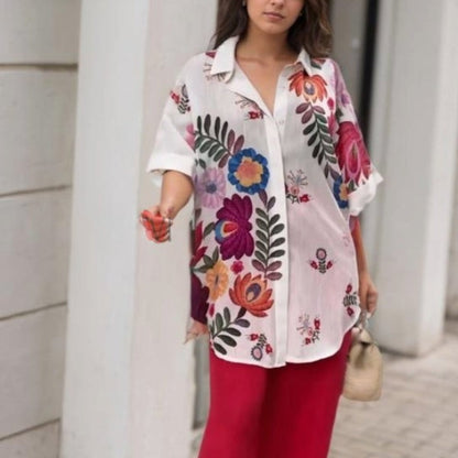 Rossella | Floral Print Short Sleeve Long Blouse
