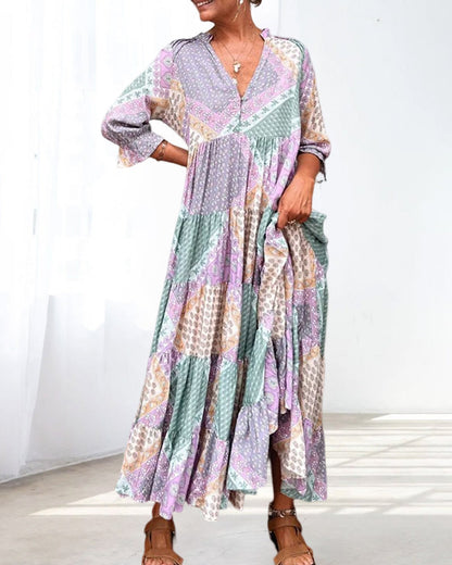 Gunilla | Maxi Dress Patchwork Print V-Neck