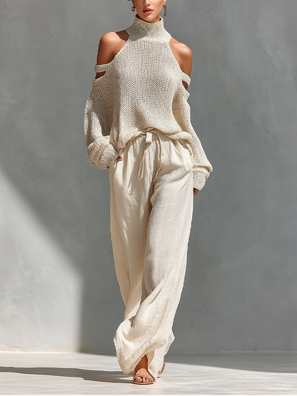 Elyzia |Wide Leg Trouser Set With Knit Top