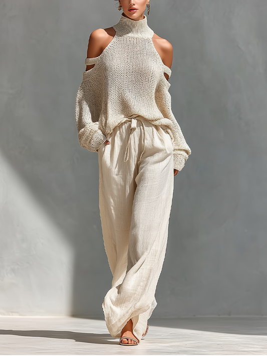 Elyzia |Wide Leg Trouser Set With Knit Top