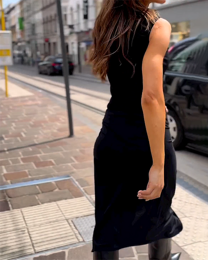 Viana | Sleeveless Mock Neck Midi Dress