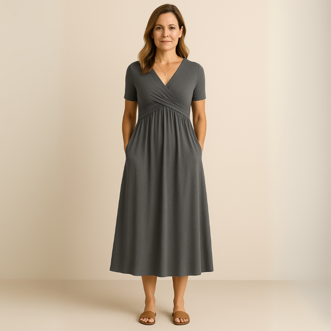 Bridgett | Wrap Front Short Sleeve Midi Dress