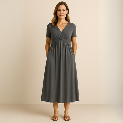 Bridgett | Wrap Front Short Sleeve Midi Dress