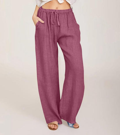 Maialen | Wide Leg Drawstring Linen Style Pants
