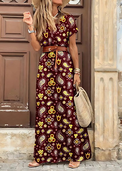 Briony  | Floral V-Neck Short Sleeve Maxi Dress