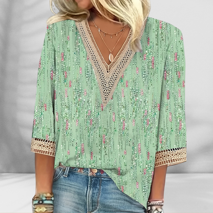 Maricela | Blouse With V Neck Lace Trim
