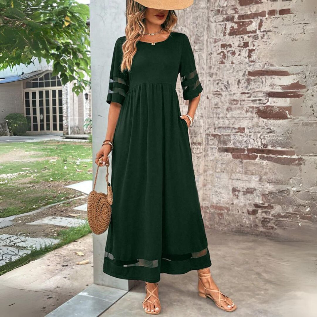 Silvy | Maxi Dress Sheer Sleeve Round Neck