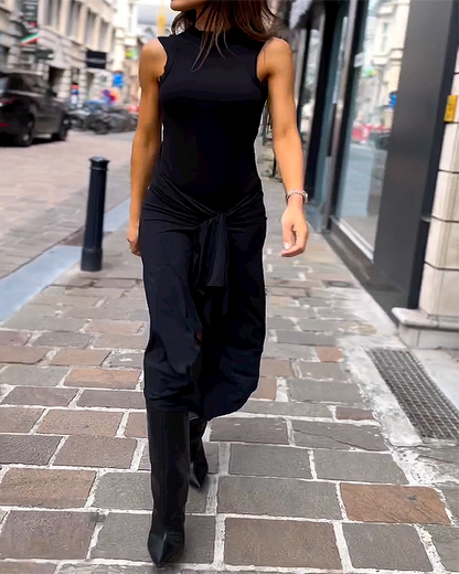 Viana | Sleeveless Mock Neck Midi Dress