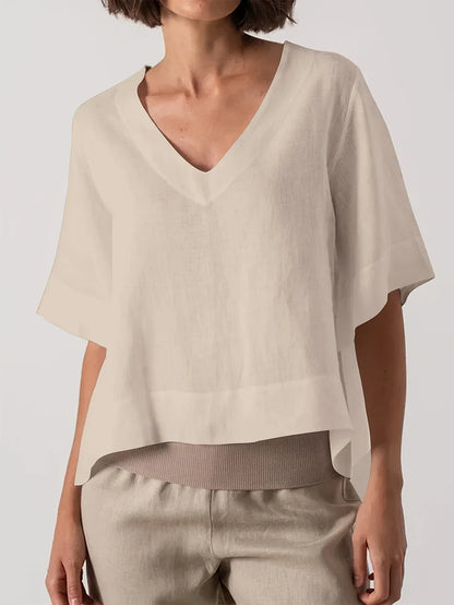 Mattea | V Neck Loose Fit Short Sleeve Top