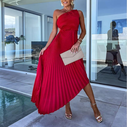 Breena | One-Shoulder Pleated Maxi Dress