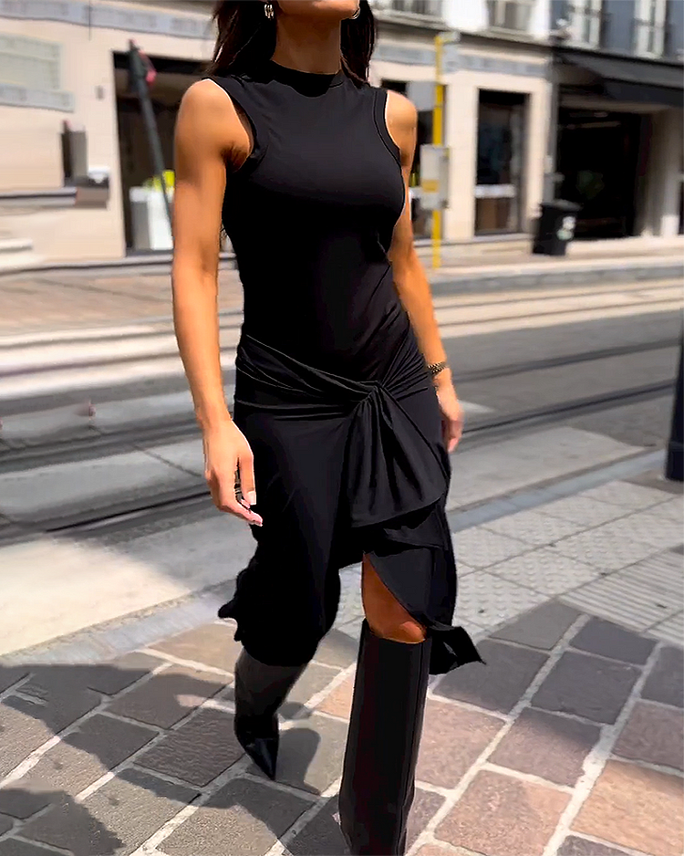 Viana | Sleeveless Mock Neck Midi Dress