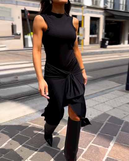 Viana | Sleeveless Mock Neck Midi Dress
