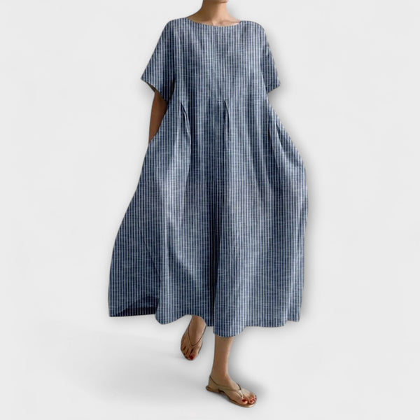 Nurhan | Checkered Short Sleeve Maxi Dress