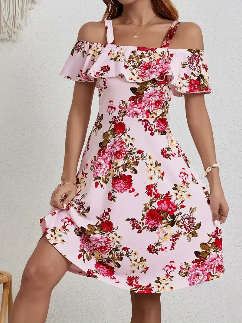 Rosanne | Floral Print Off Shoulder Strap Dress