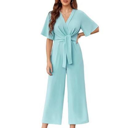 Gracie | Wide Leg V Neck Tie Jumpsuit