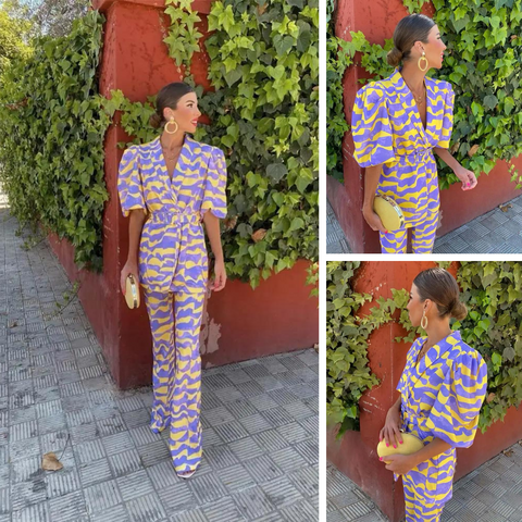 Missy | Printed Puff Sleeve Belted Pants Set