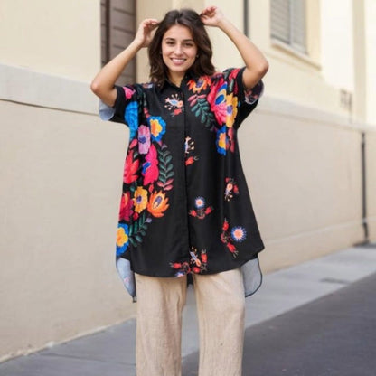 Rossella | Floral Print Short Sleeve Long Blouse