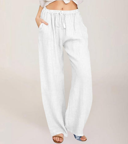 Maialen | Wide Leg Drawstring Linen Style Pants