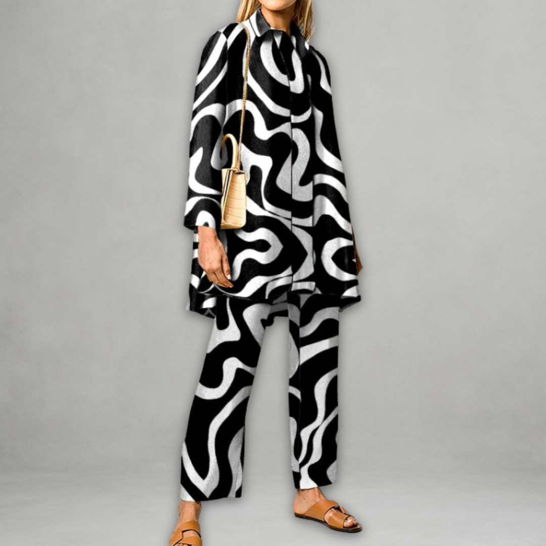 Claudette | Two Piece Geometric Tunic Pants Set