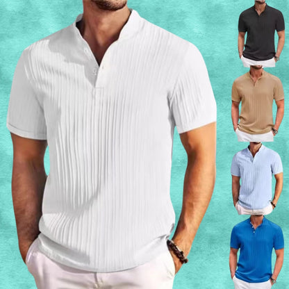 Tomasz | Short Sleeve Textured Henley Shirt