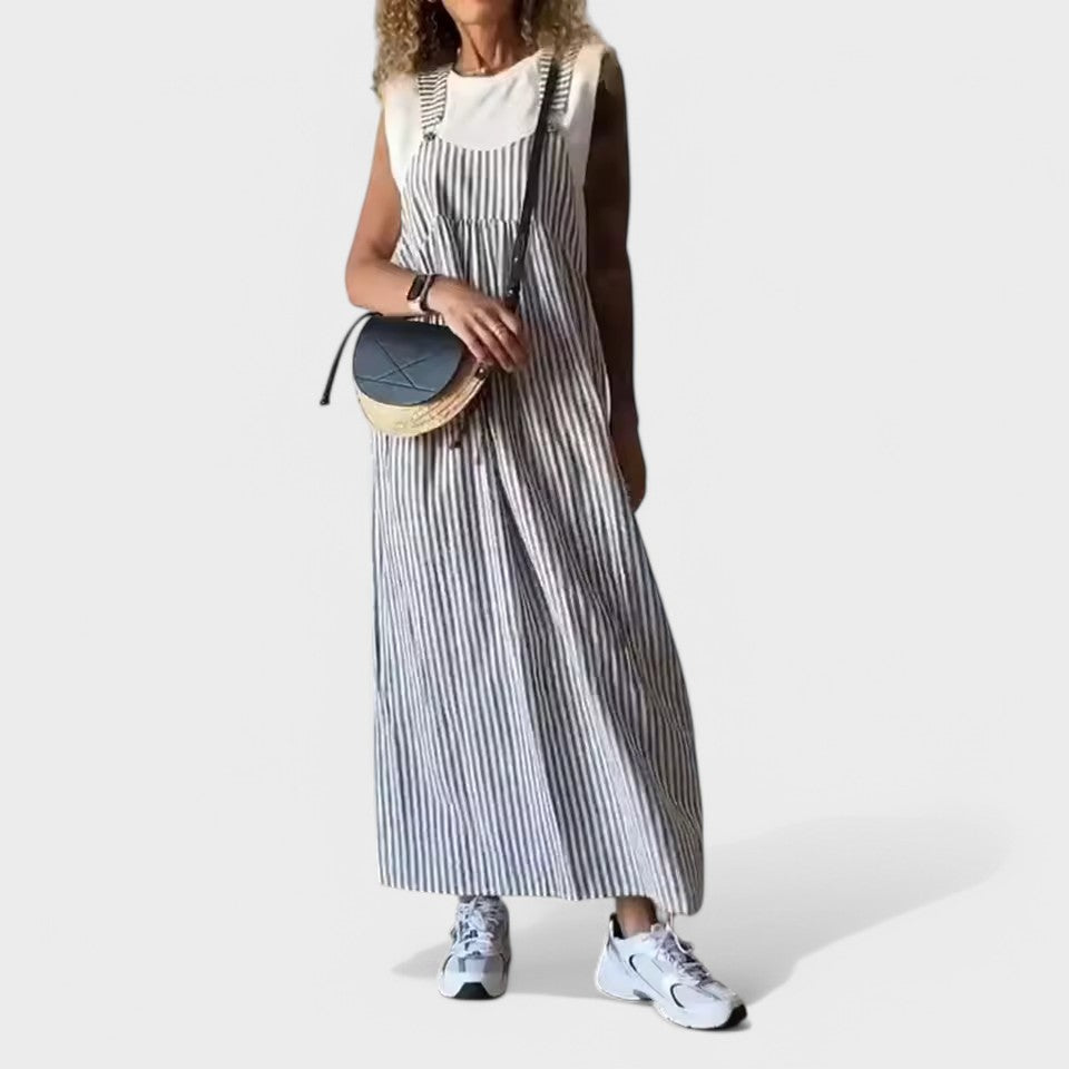 Guzel | Dress With Striped Sleeveless Maxi Length