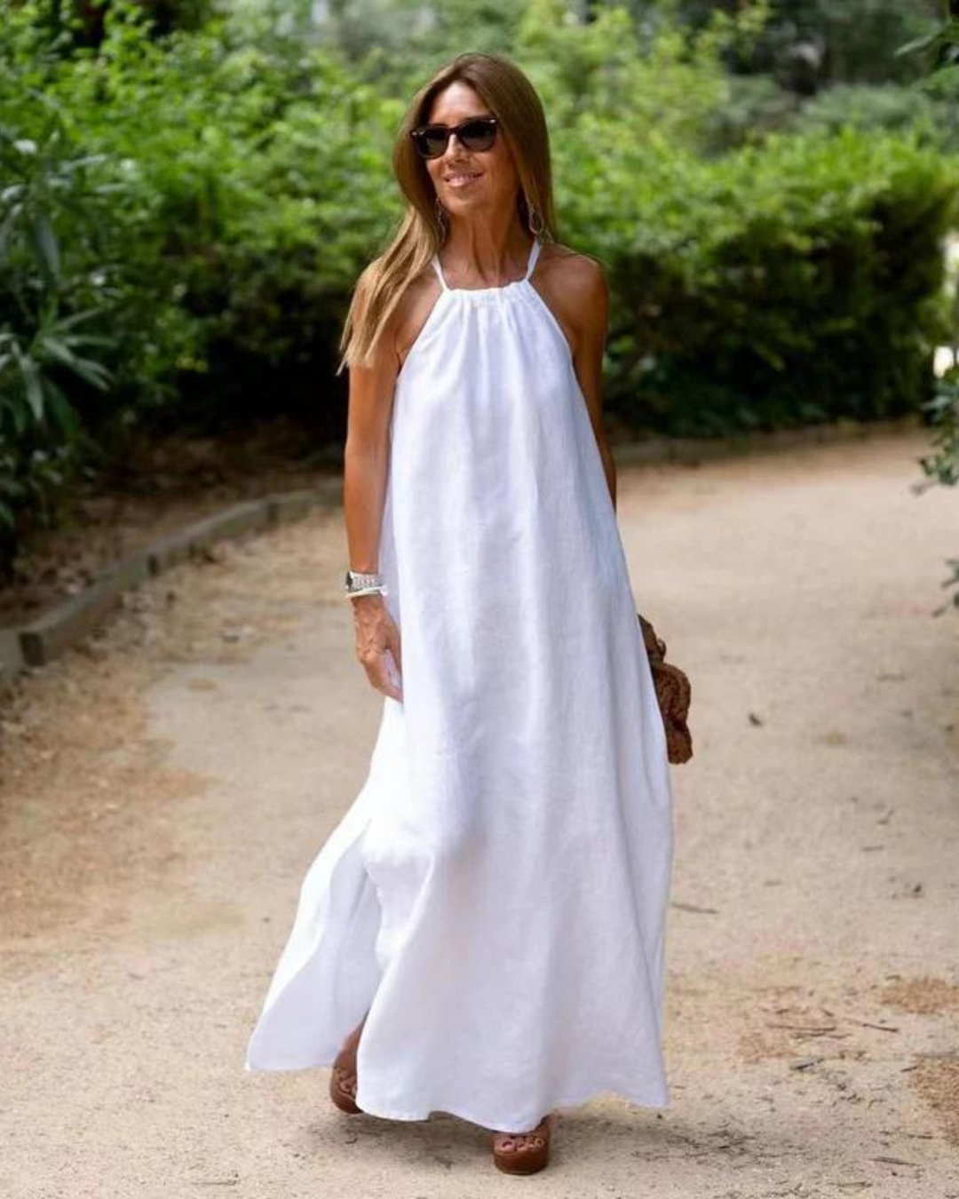 Galilea | Halter Neck Linen Style Maxi Dress